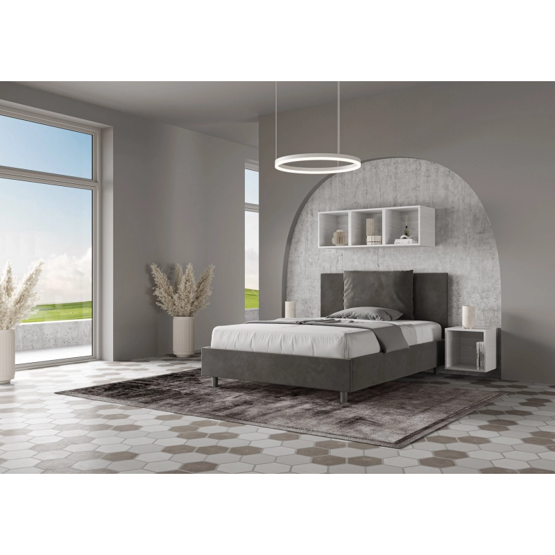 Letto imbottito Matrimoniale francese 140x210 cm Antea - Senza rete,Microfibra,Grigio