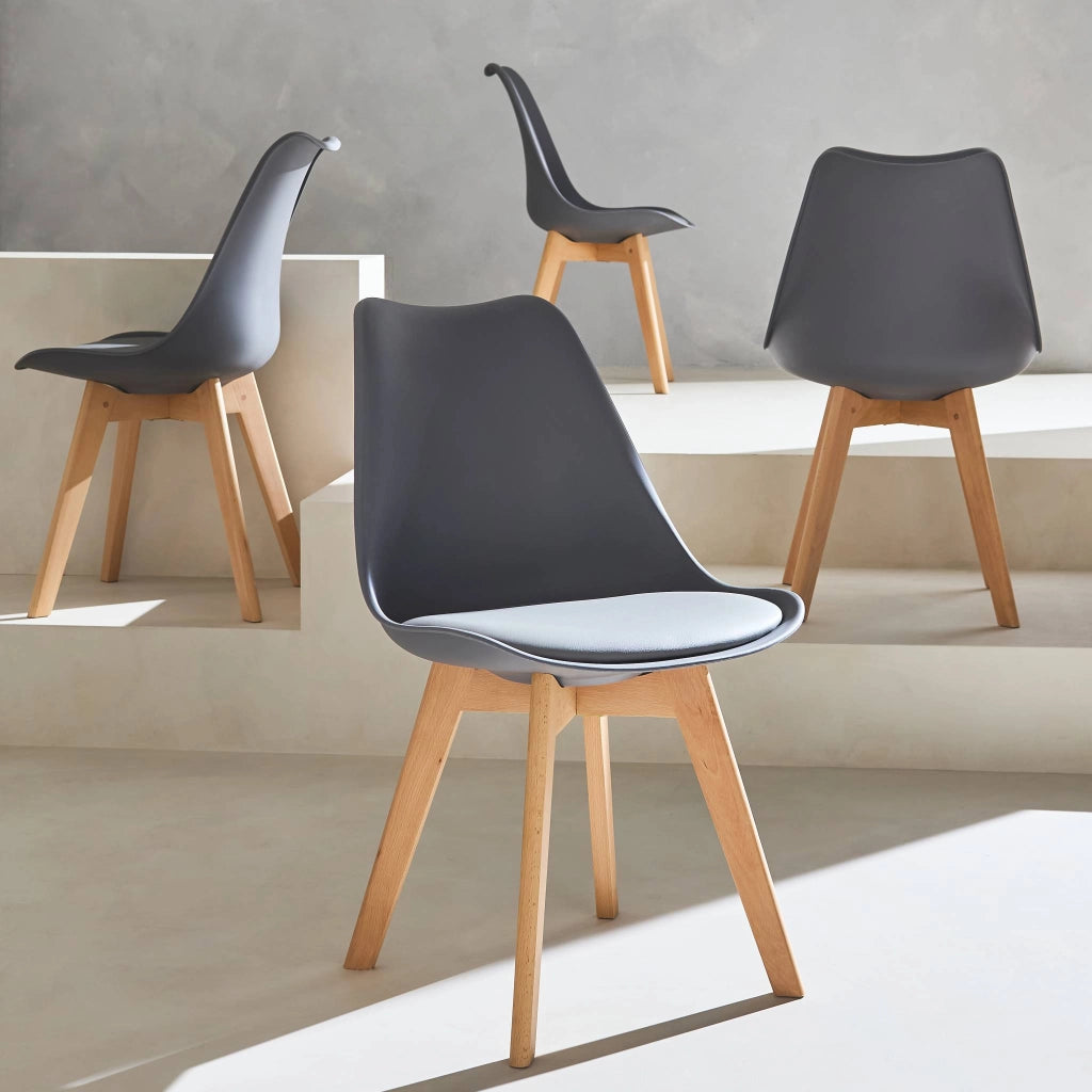Set 4 sedie scandinave imbottite con gambe in legno , grigio