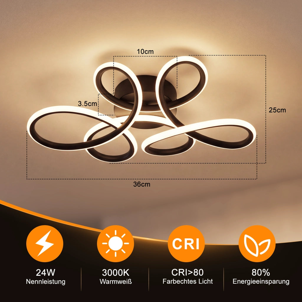 ZMH Lampada da Soffitto LED 24W 3000K Calda Nera Fiore Moderna in Metallo per Camera Ufficio Cucina Corridoio
