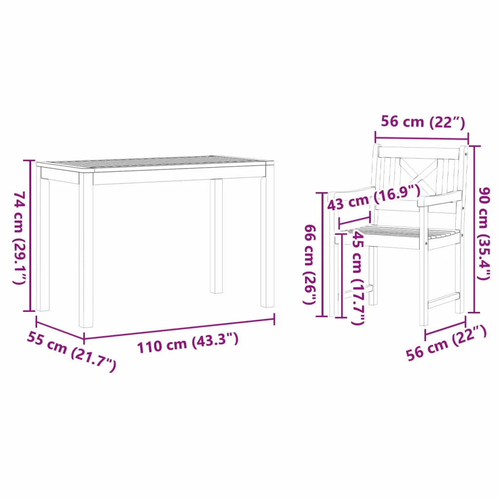 Set da Pranzo per Giardino 3 pz | Set Salotto da Giardino Marrone
