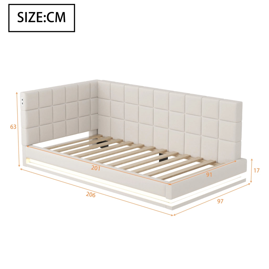 Letto divano multifunzione lino beige 90x200 cm