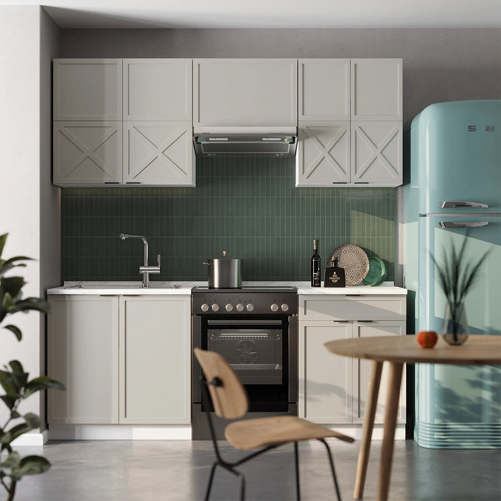 Cucina componibile Fame-Line GrigioBeige/Bianco 200 cm, PL Rovere Vicco