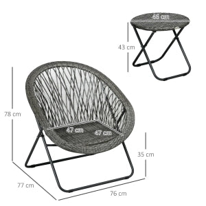 Set mobili da balcone pieghevole 3 pezzi con 2 sedie e tavolino rotondo in rattan sintetico grigio