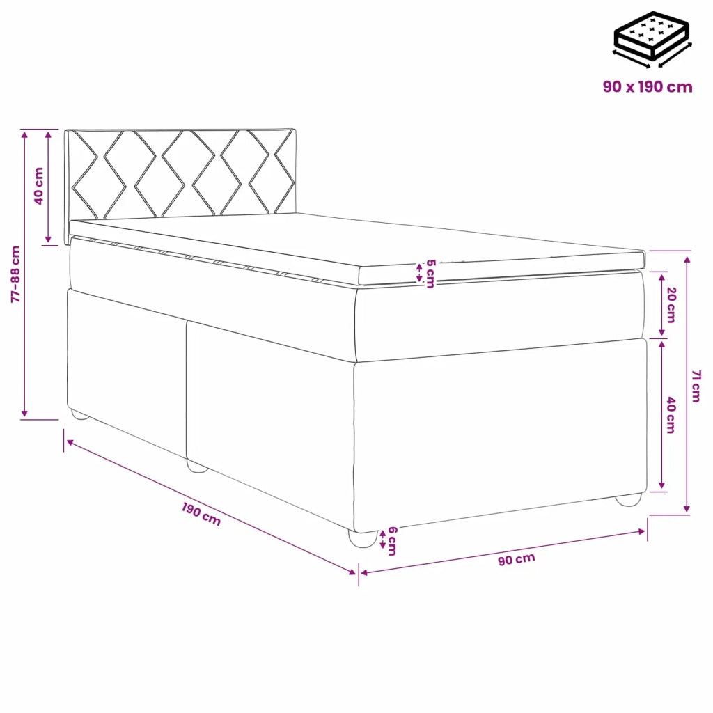 Letto box spring con materasso Blu 90 x 190 cm Tessuto 3450859