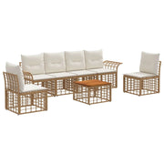 Set di divani da esterno 7 pcs Naturale e Bianco Crema
