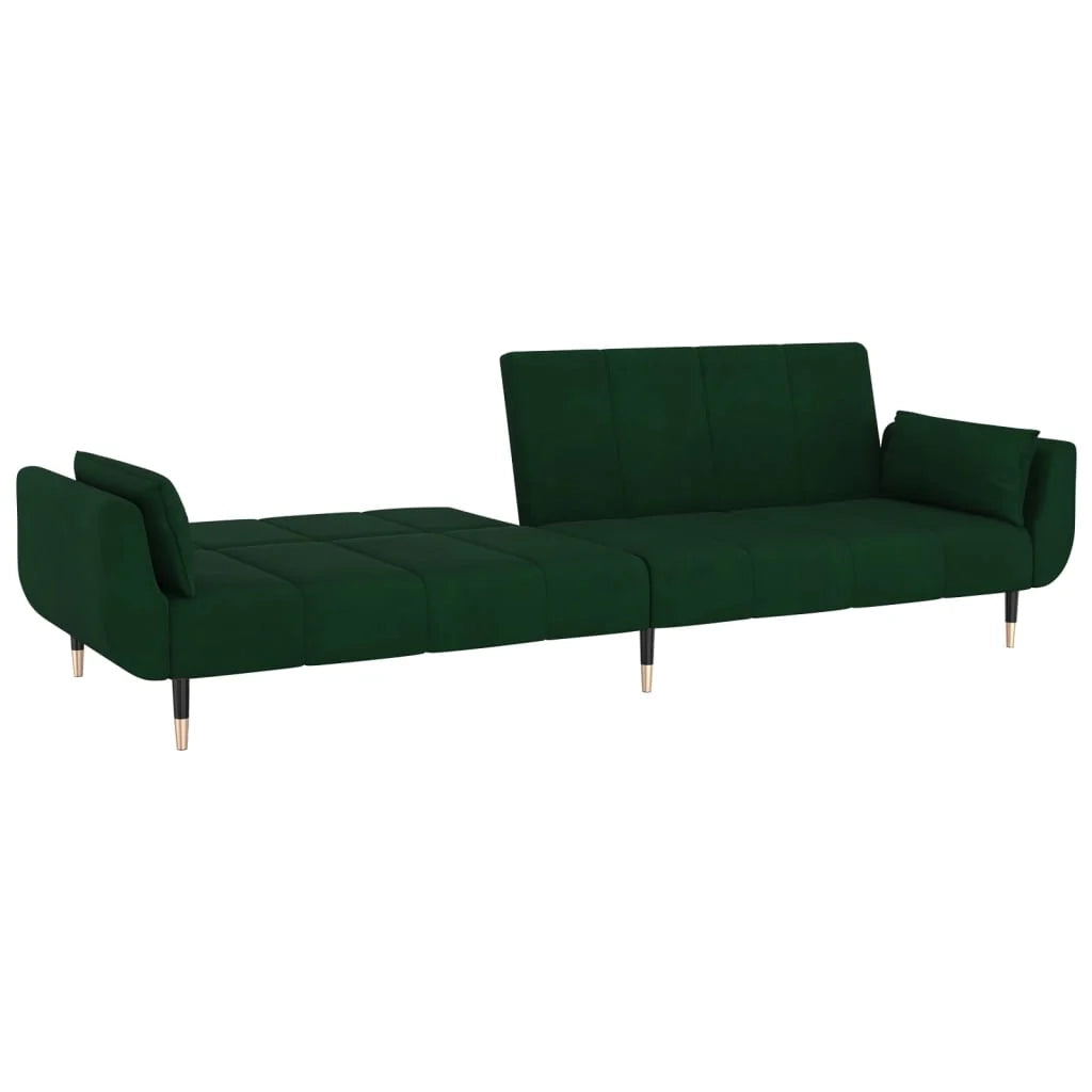 Divano letto a 2 posti Soggiorno Letto per ospiti trasformabile Divano letto pieghevole per soggiorno Interno di casa Posti con due cuscini Velluto verde scuro 02_0020774