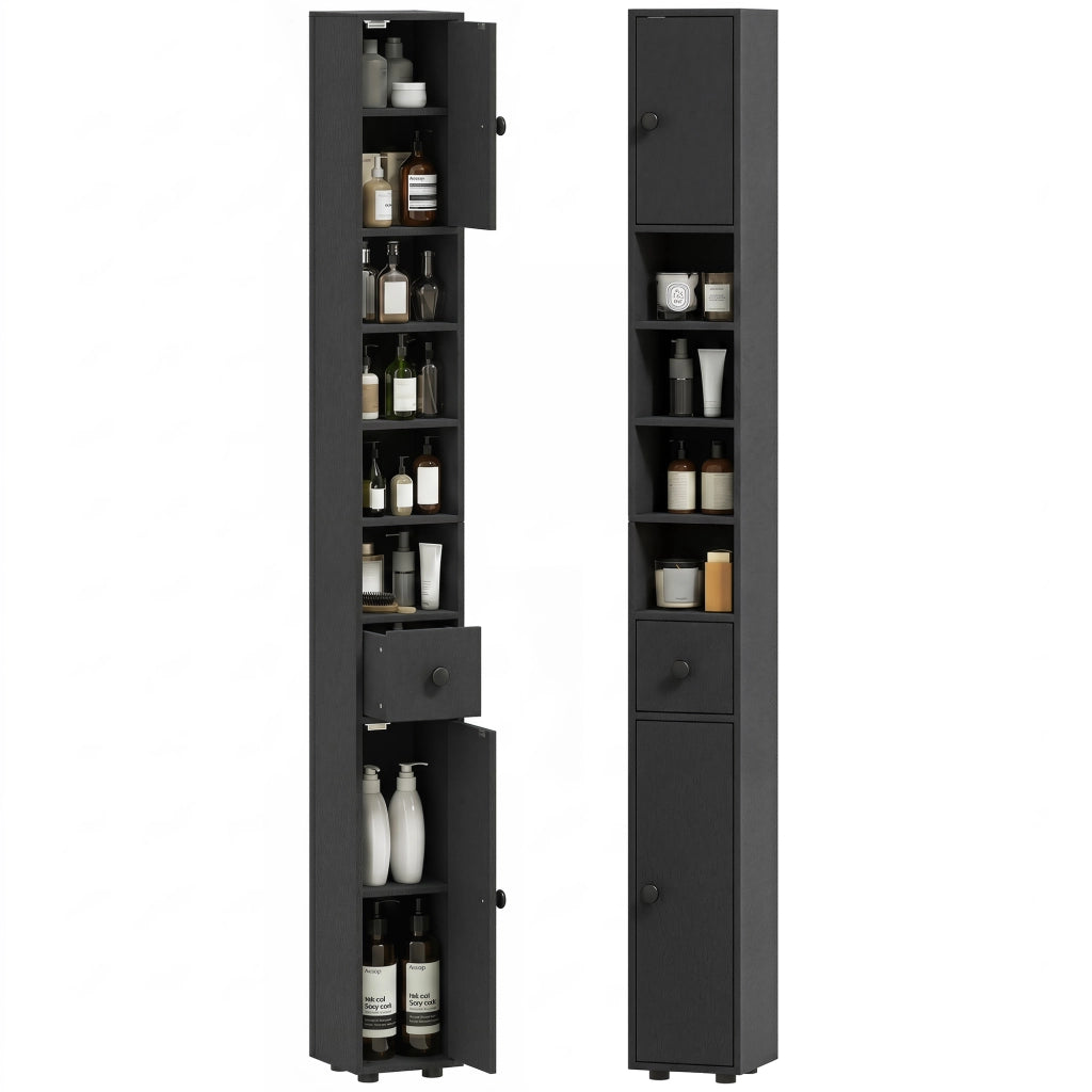 Mobile bagno alto 180 cm ¨C Xylo ¨C Nero con ripiani aperti e ante