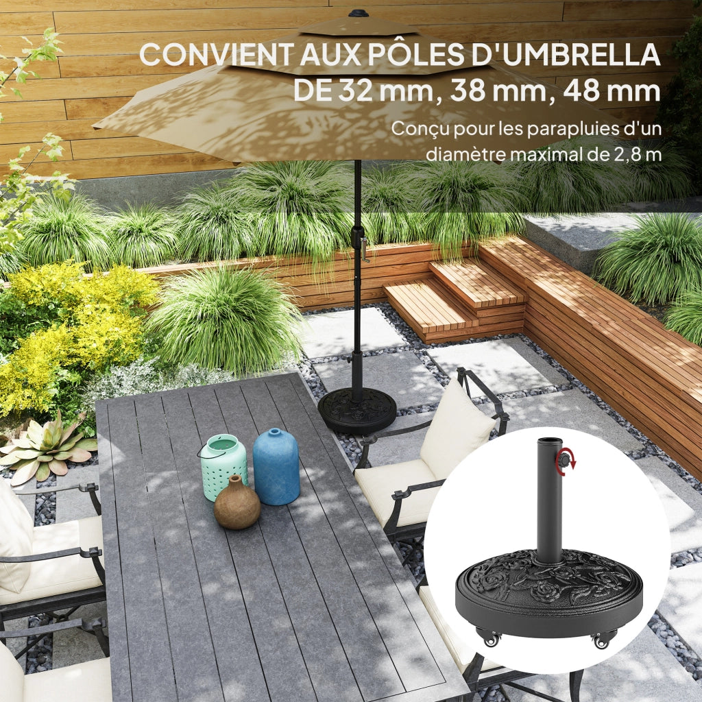 Socle Parasol Esterno in Resina 21 kg ¨C zephmum ¨C Nero, ? 49x42 cm, per mastro ?32/38/48 mm, con ruote