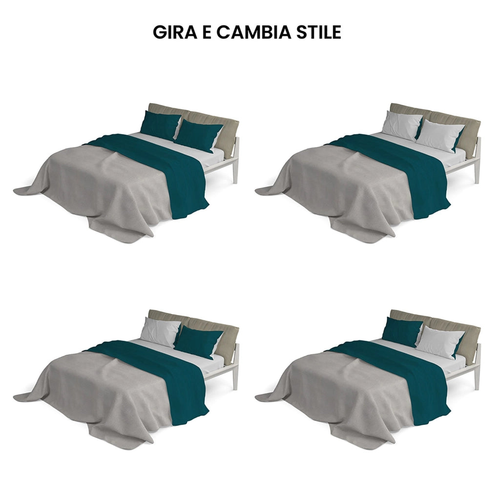 Set Lenzuola Sopra Sotto e Federe Doubleface Verde Petrolio/Grigio Chiaro Matrimoniale