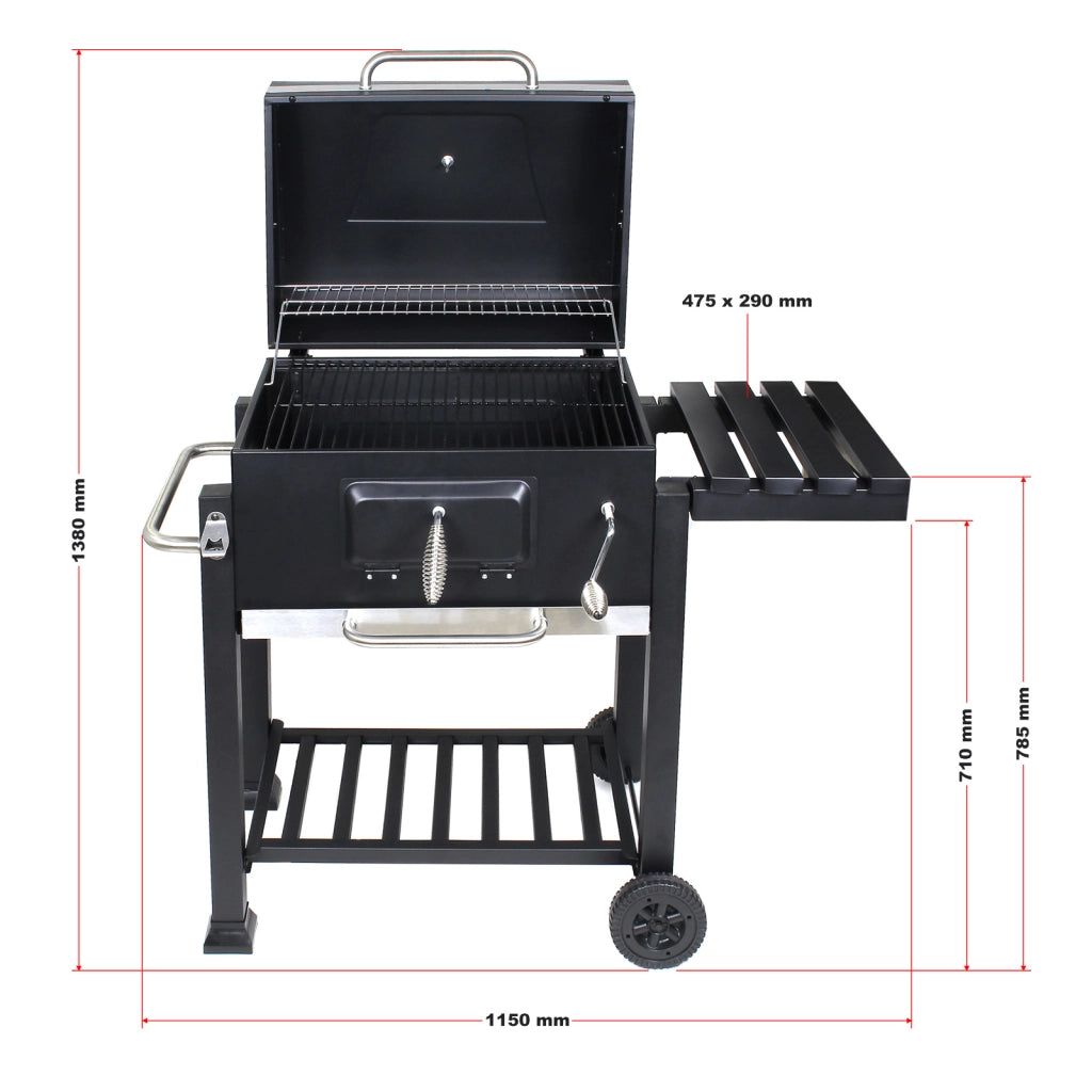 Barbecue a carbone carrellato con coperchio termometro altezza carbone regolabile BBQ a carrello