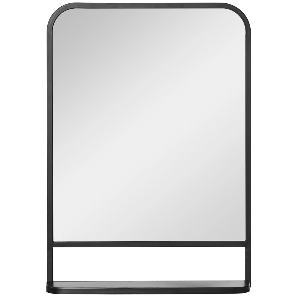 Specchio da parete con mensola 70x50cm, moderno, elegante, rettangolare, nero, per soggiorno e corridoio.