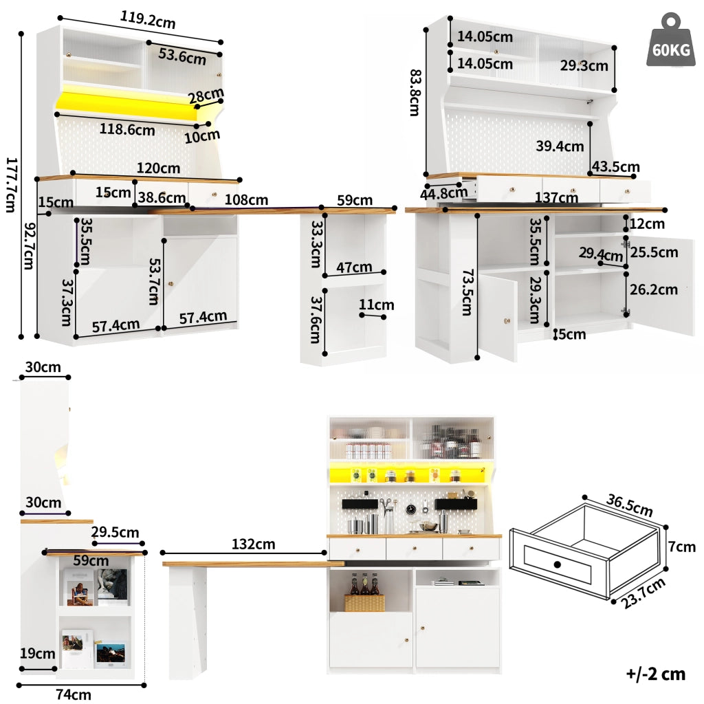 ARMADIO CUCINA 137x45x178 cm Bianco in MDF con LED