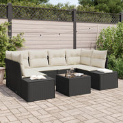 Set di SofÃ  da Giardino 7 Pezzi con Cuscini Nero Polyrattan