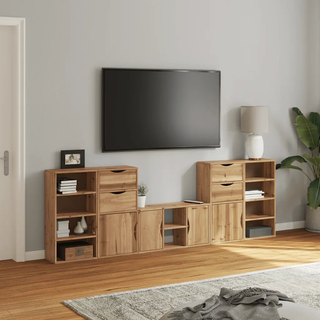 Mobile TV 5 pz con Contenitore ODDA in Legno Massello di Pino 3365368
