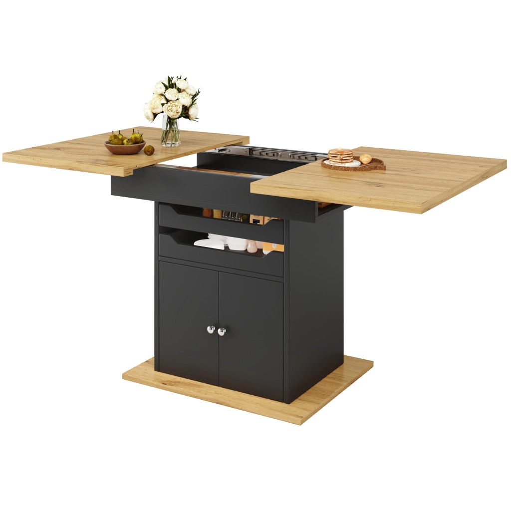 Tavolo da pranzo allungabile 110-140x80x76 cm con contenitore; chiusura soft-close in MDF nero