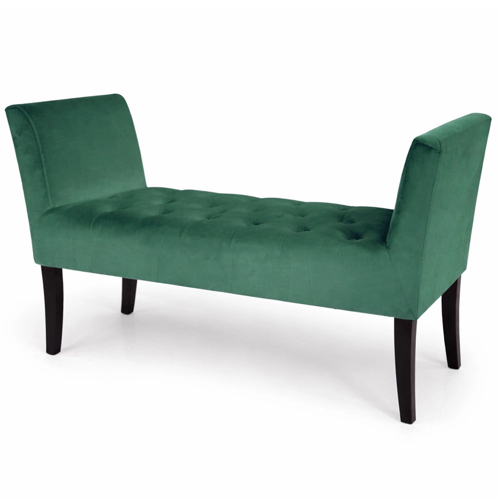 Panca Verde con Piedi in Legno e Rivestimento Velluto Camera da Letto Ingresso