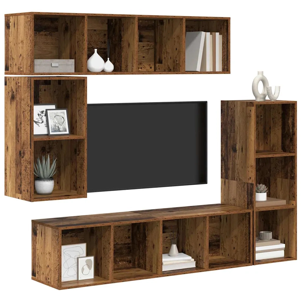 Set mobile TV 4 pz | Armadietto TV | Mobile Porta TV Legno vecchio Legno multistrato