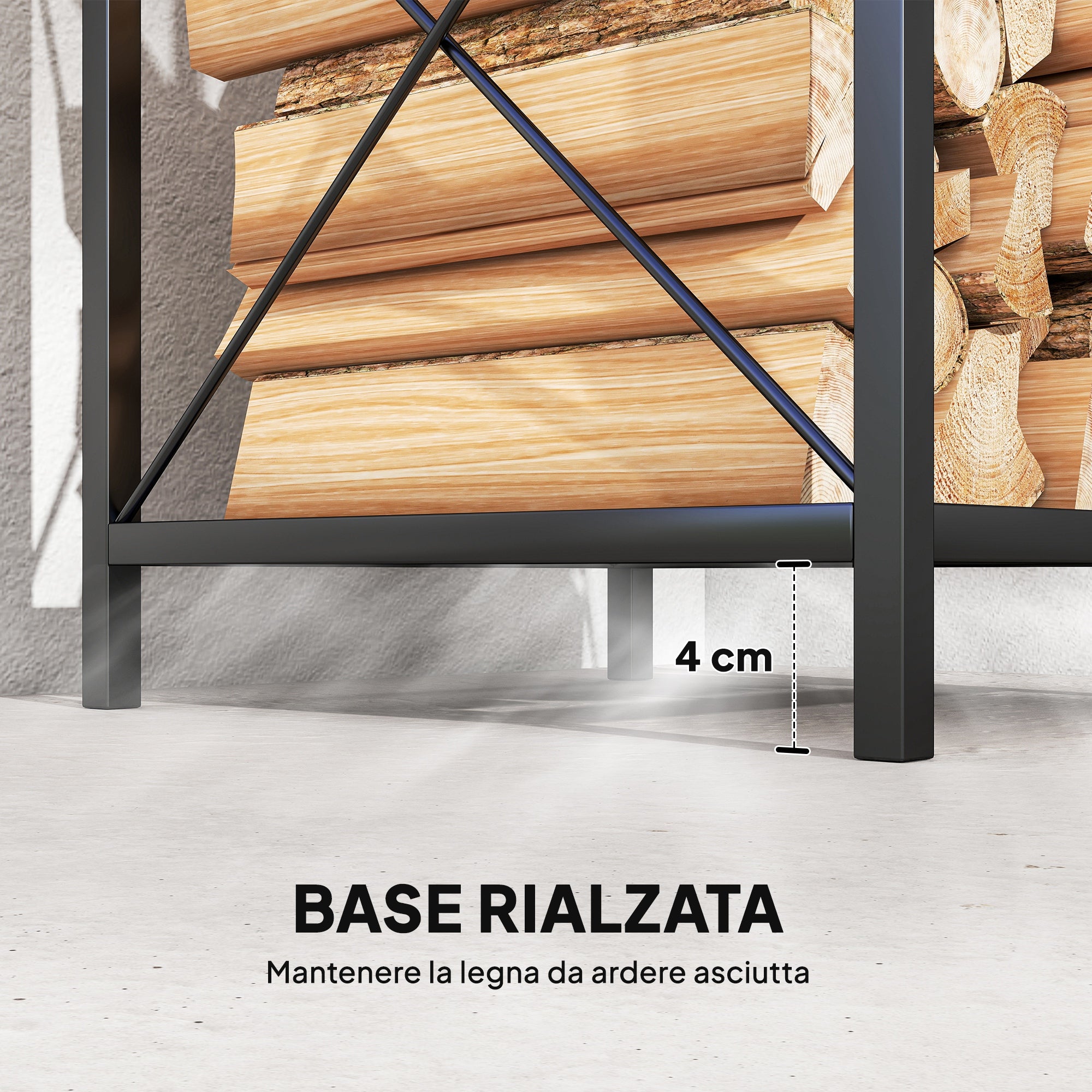 Portalegna a 2 Livelli 34x30x80cm per Interno Esterno in Metallo Nero