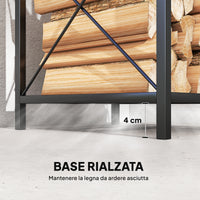 Portalegna a 2 Livelli 34x30x80cm per Interno Esterno in Metallo Nero