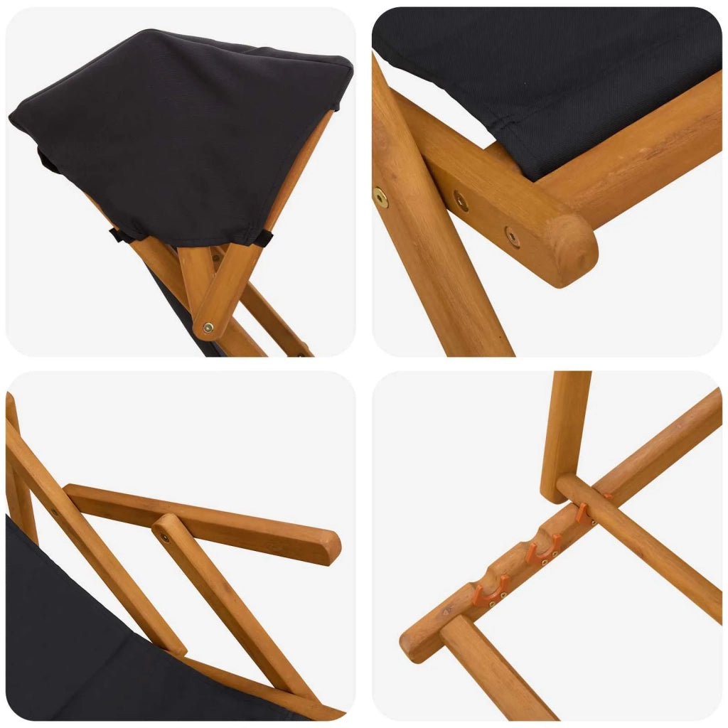 Lettino 3 Posizione Legno di Eucalipto Massello Nero 42024887