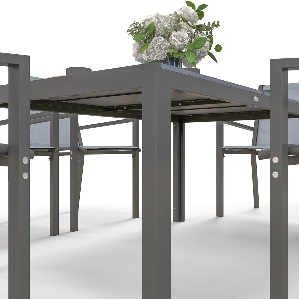 Set da pranzo giardino 6 posti ¨C zephmum ¨C grigio, acciaio, sedie impilabili