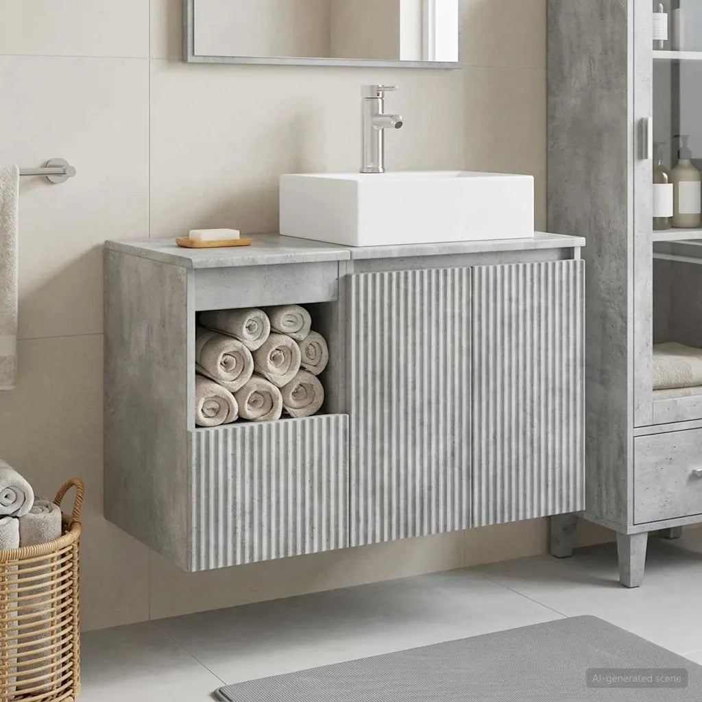 Set di mobili per il bagno 2 pz Grigio Cemento 3404057