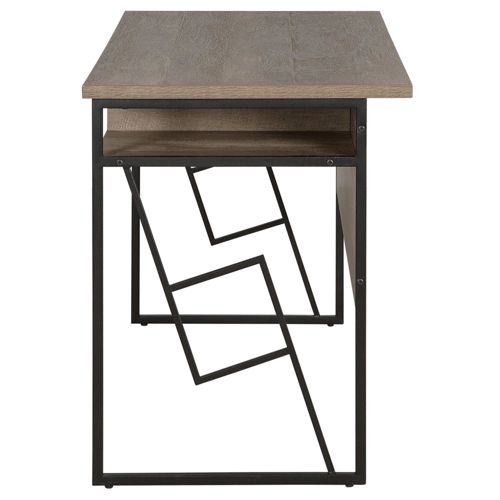 Scrivania Home Office Piano in legno scuro Struttura in metallo Nero Scaffale portaoggetti 120 x 60 cm Design industriale moderno