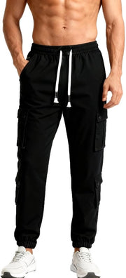 Cargobroek per uomo con cintura elastica, pantalone da lavoro mimetico con 8 tasche, pantalone da tempo libero in cotone mix