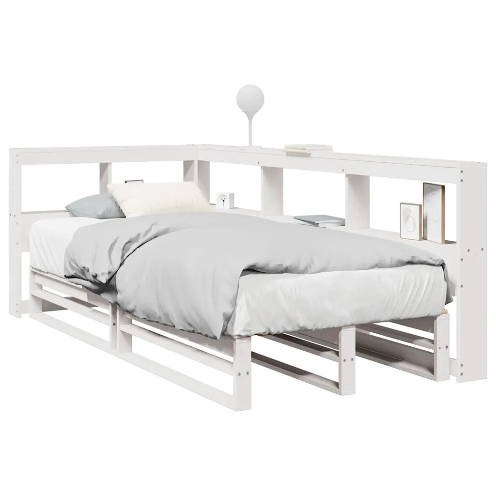 Letto Libreria senza Materasso-Struttura Letto con contenitore Bianco 90x190 cm Massello Pino 552178