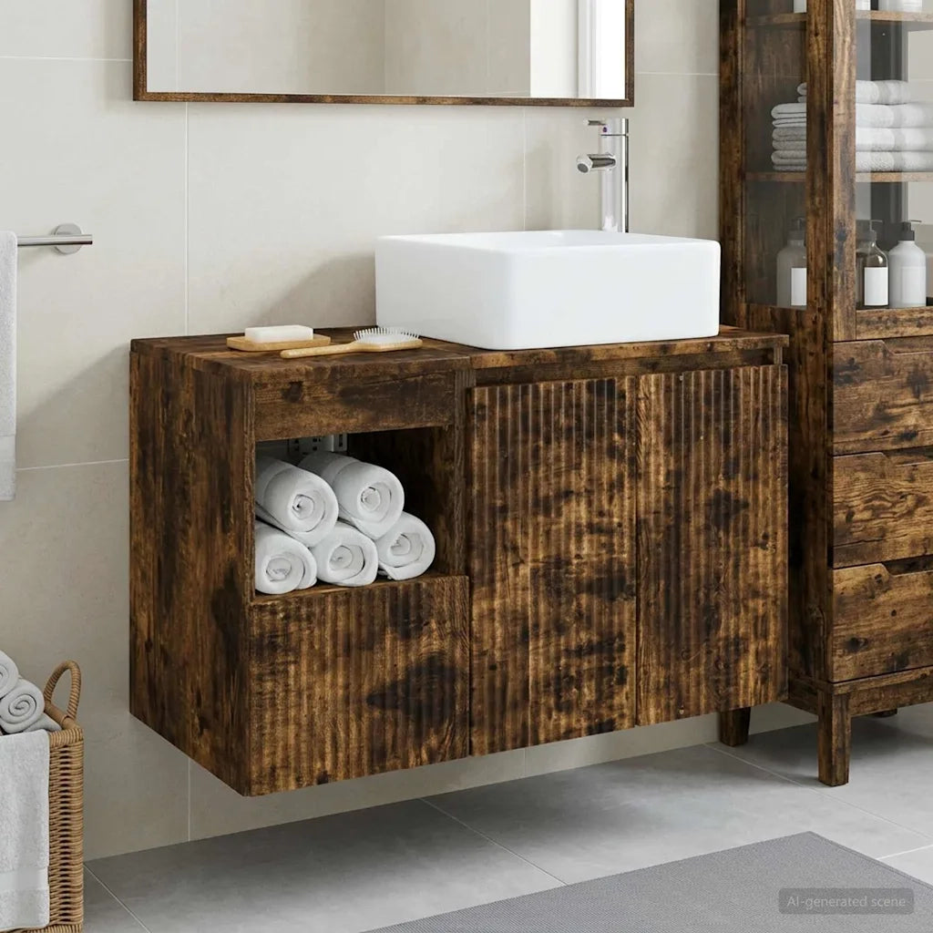 Set di mobili per il bagno 2 pz Rovere Fumo 3404069