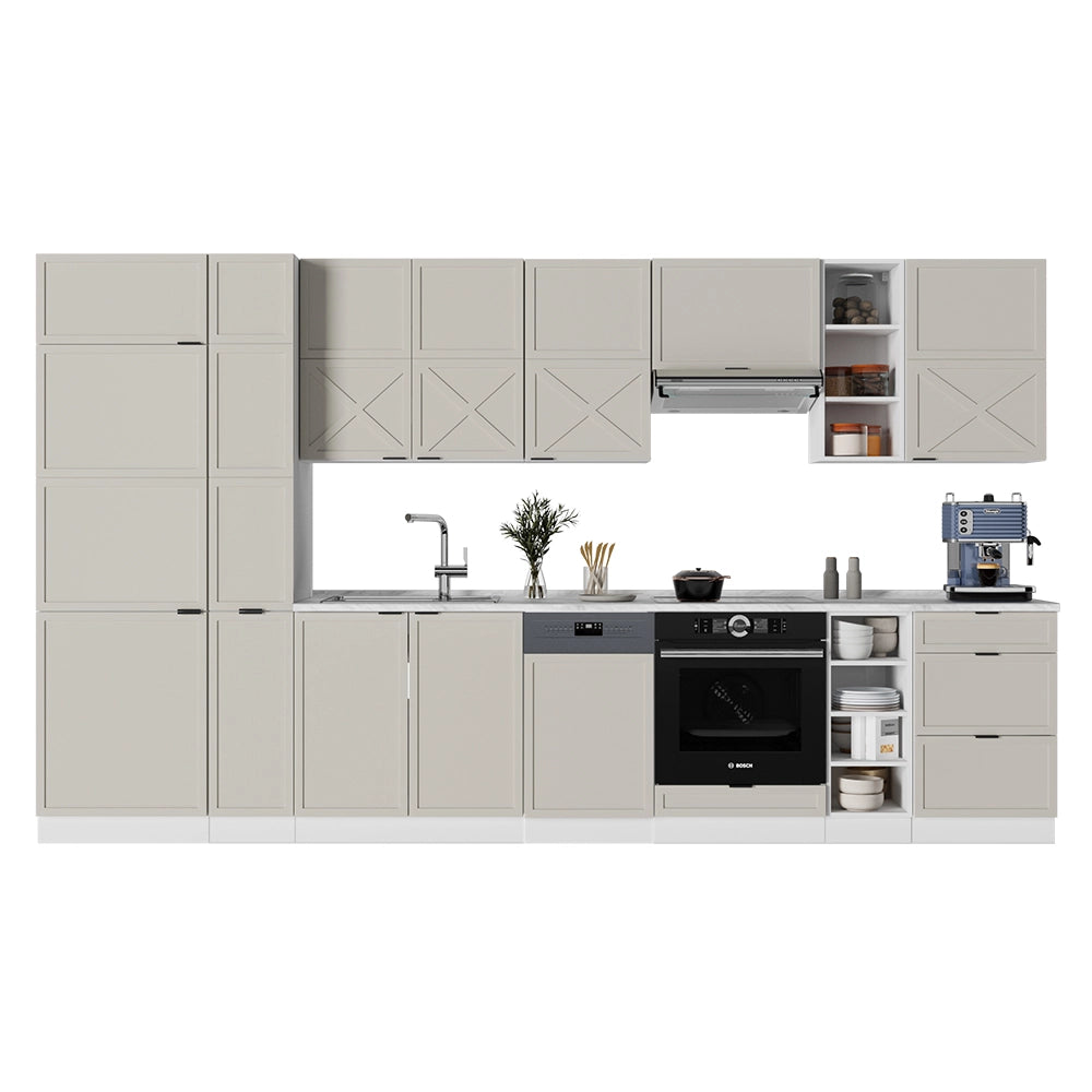 Cucina componibile Fame-Line GrigioBeige/Bianco 355 cm, PL Marmo Vicco