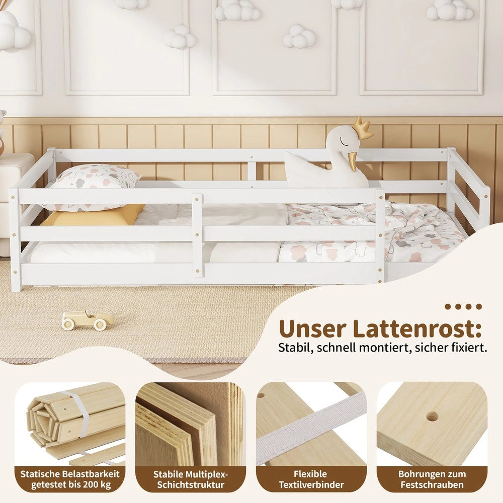 Letto Montessori con Sponde ¨C MINIMAL ¨C Pino Bianco 140x200