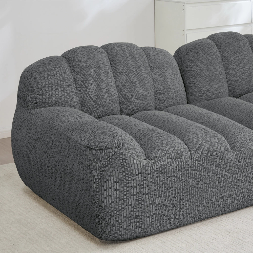 Divano modulare a 2 posti con pouf, schiuma ad alta densità e tessuto granulato grigio 210 × 165 × 79 cm