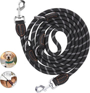 Corda per Cane Adattabile per Cani Grande e Medio - Corda in Nylon Doppia con 2 Karabiner e 3 Anelli - Corda Multifunzionale da 3m