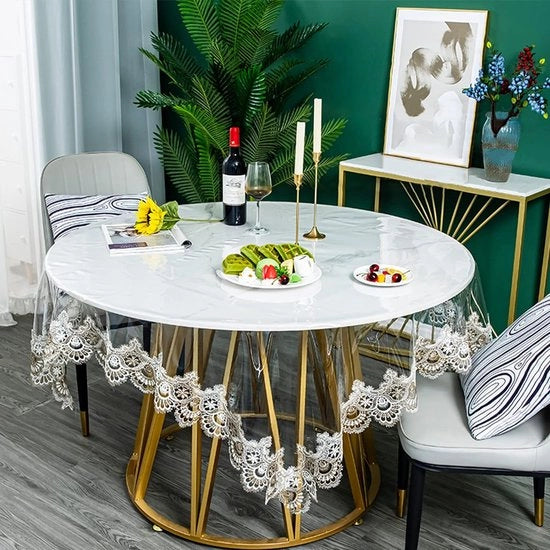 Tavolo trasparente in plastica rettangolare, copertura per tavolo in vinile PVC acqua resistente, bordo ricamato, tavolo trasparente per cucina interna ed esterna, 150 x 240 cm, fiori2