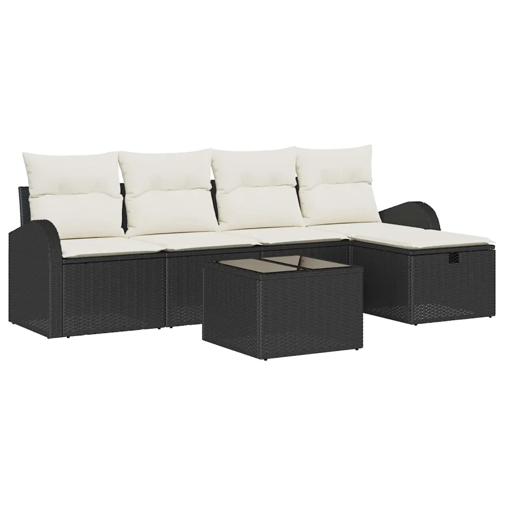 Set Divano da Giardino con cuscino 6 pcs Nero Poly Rattan