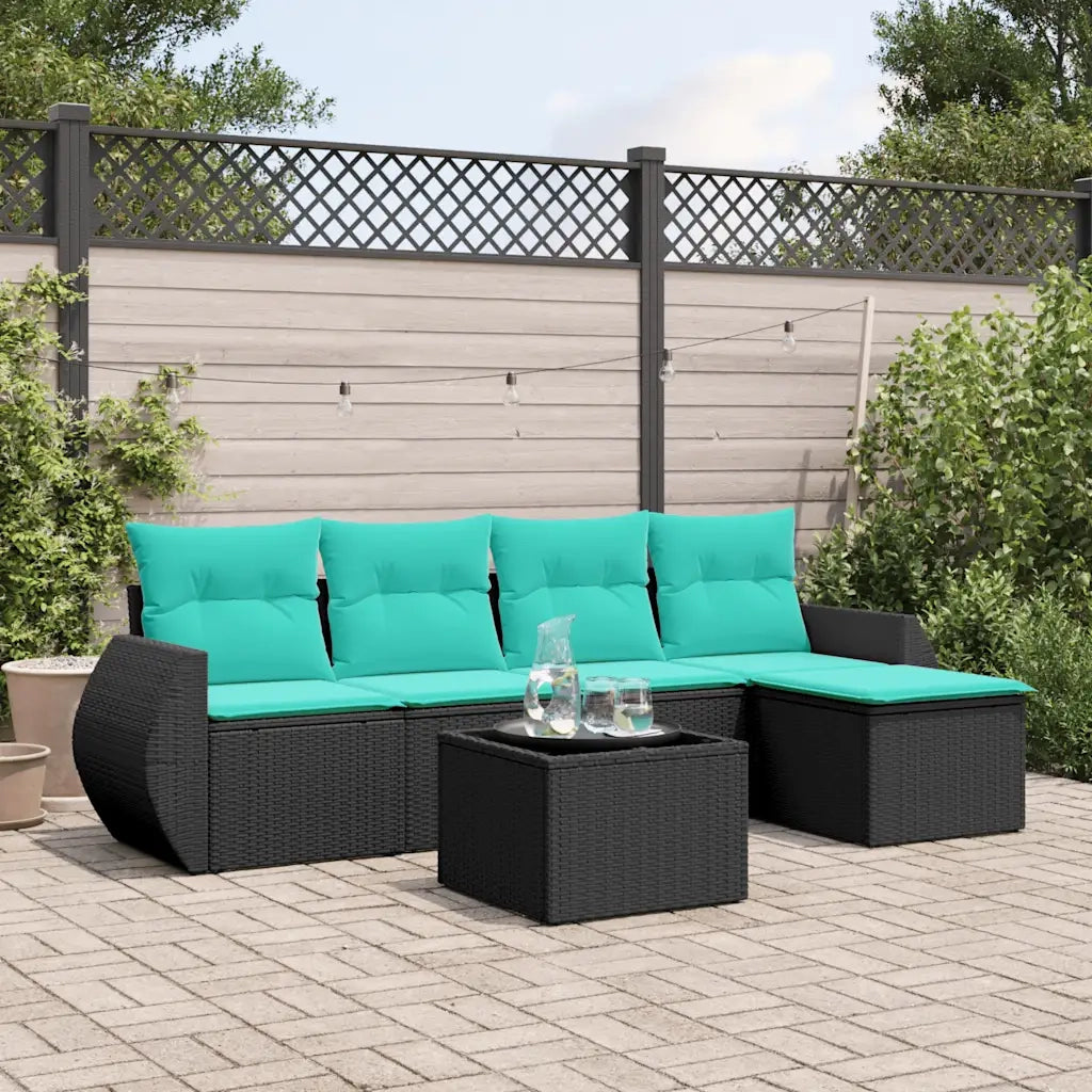 Set Divani da Giardino 6 pz con Cuscini Nero in Polyrattan 3221296