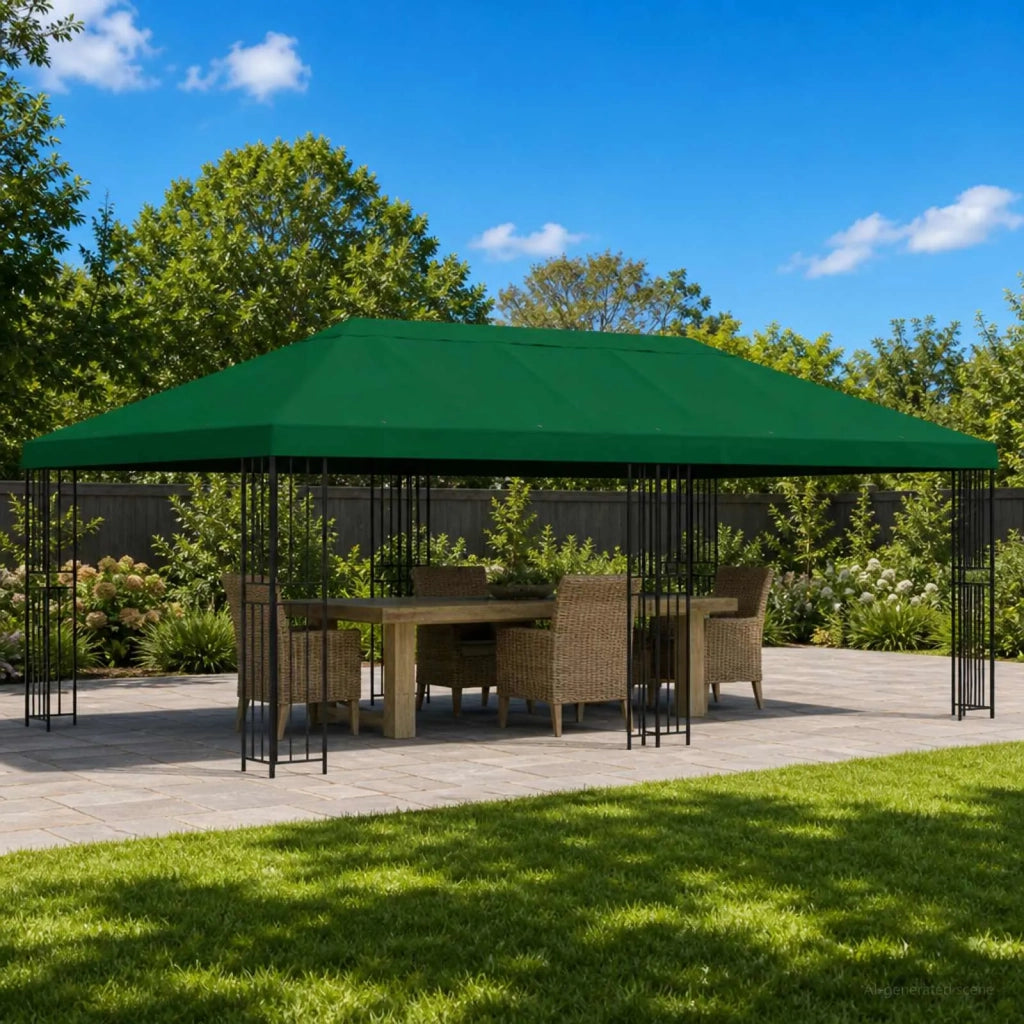 Gazebo | Pergolato con pareti laterali 6 x 3 m Verde Poliestere e Acciaio