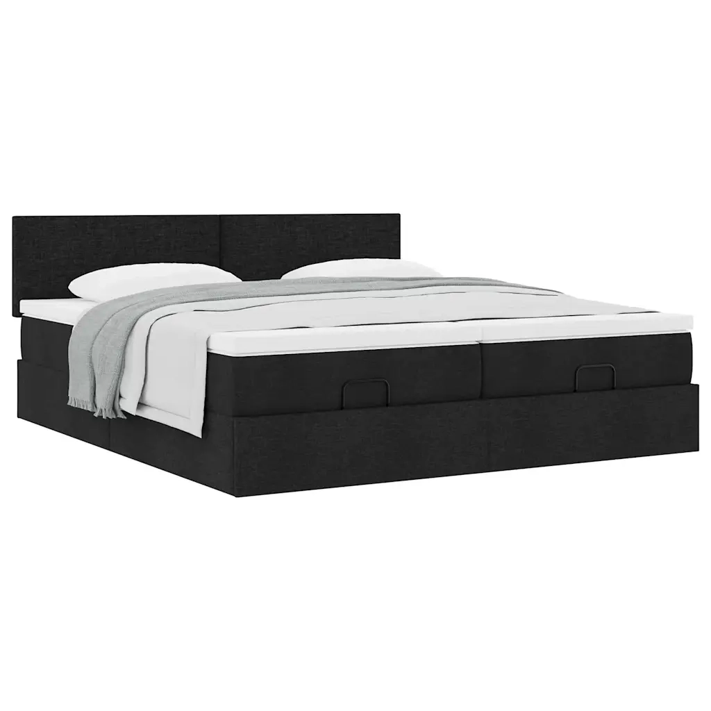 Struttura Letto Pouf con Materassi Nero 180x200 cm in Tessuto