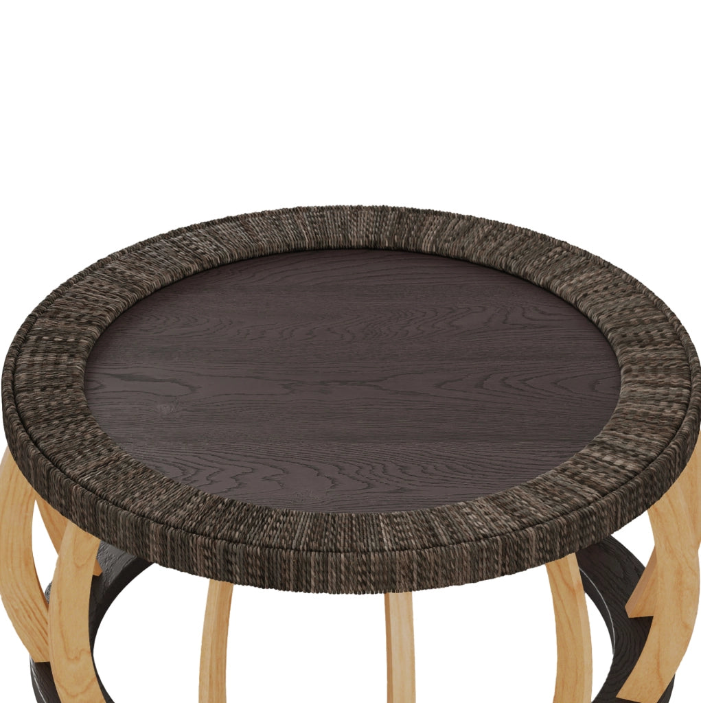 Tavolino da caffè rotondo in legno nero e marrone, 90 cm