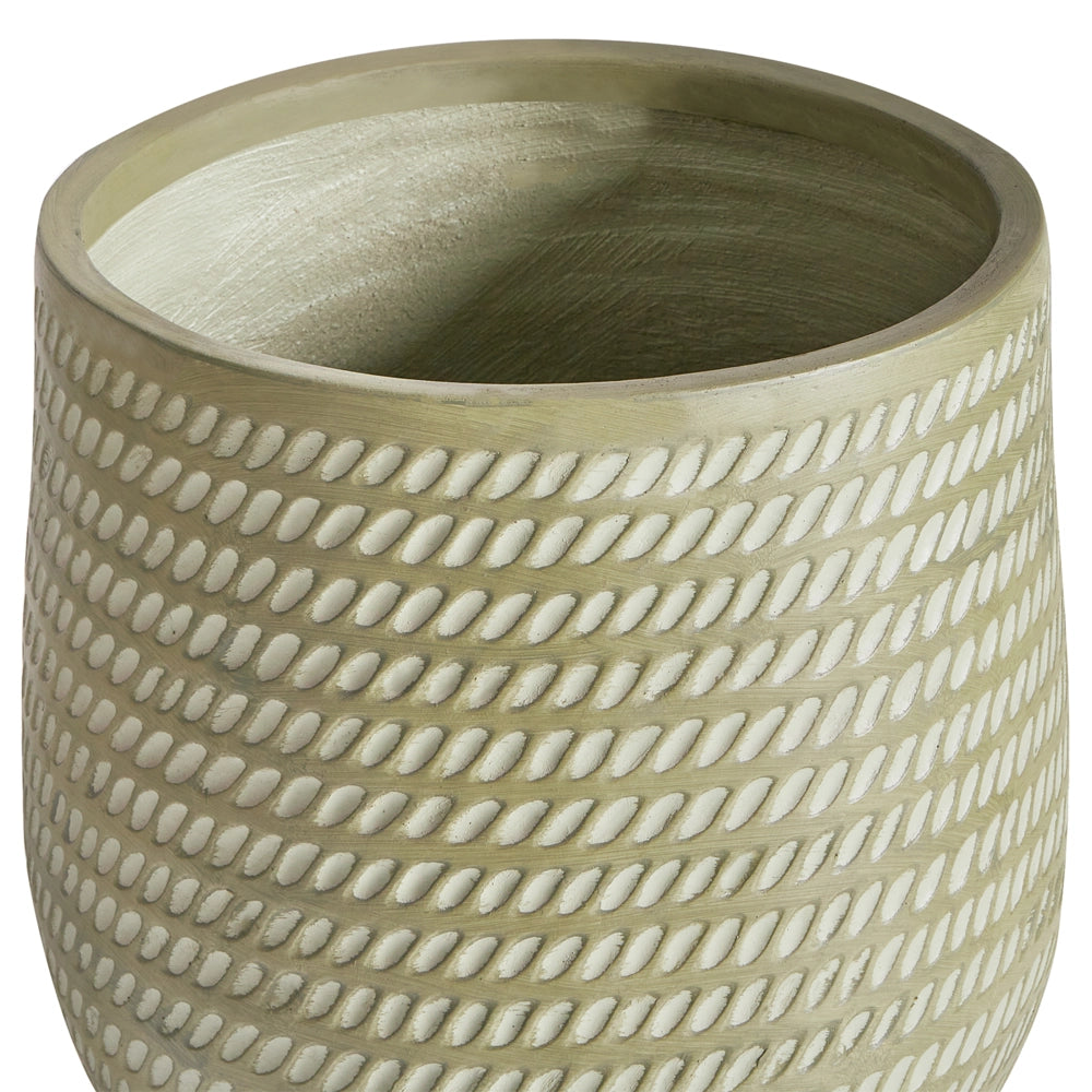 Vaso rotondo per piante in fibra di argilla con motivo in rilievo verde ⌀ 27 cm giardino terrazzo