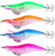 Set di Jig Haken con Orecchie di Calamari Illuminato - Materiale Kunststof/Metaal - Peso Leggero/Duraturo - 4 Pezzi - Occhi Bionici - Nastro di Acciaio