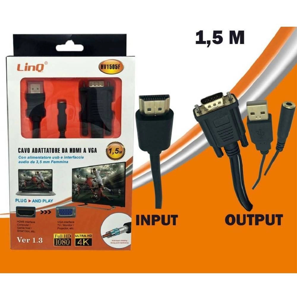 Trade Shop - Cavo Adattatore Da Hdmi A Vga Con Alimentazione Usb Jack Audio Femmina 1.5mt Hv1505f -