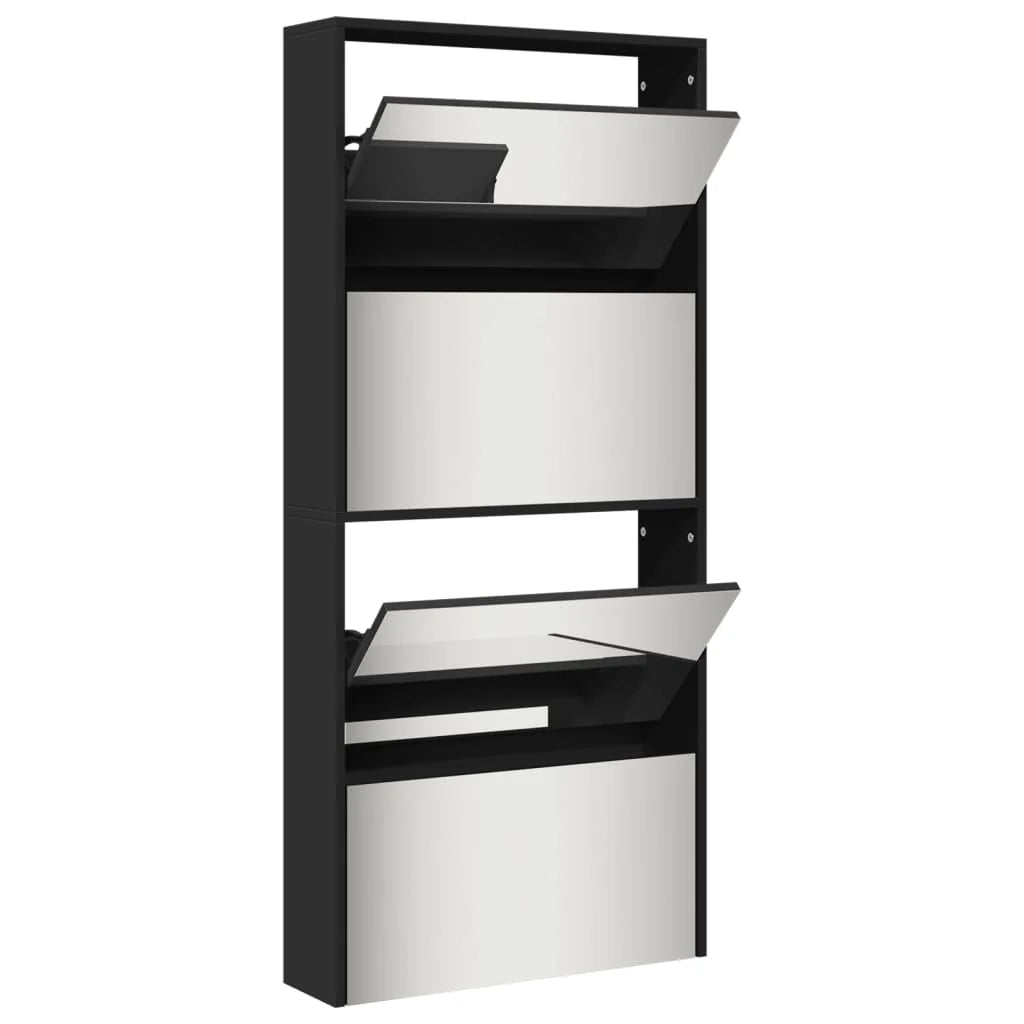 Scarpiera mobiletto portascarpe mobile per ingresso/corridoio/soggiorno con specchio 4 ripiani 63 x 17 x 134 cm nero 02_0021416