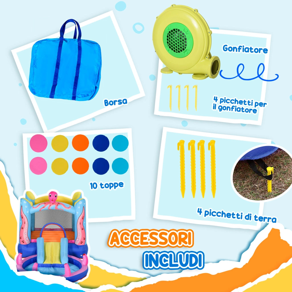 Castello Gonfiabile per Bambini con Scivolo e Piscina ¨C zephmum ¨C Grigio 3.6x1.75x1.8m