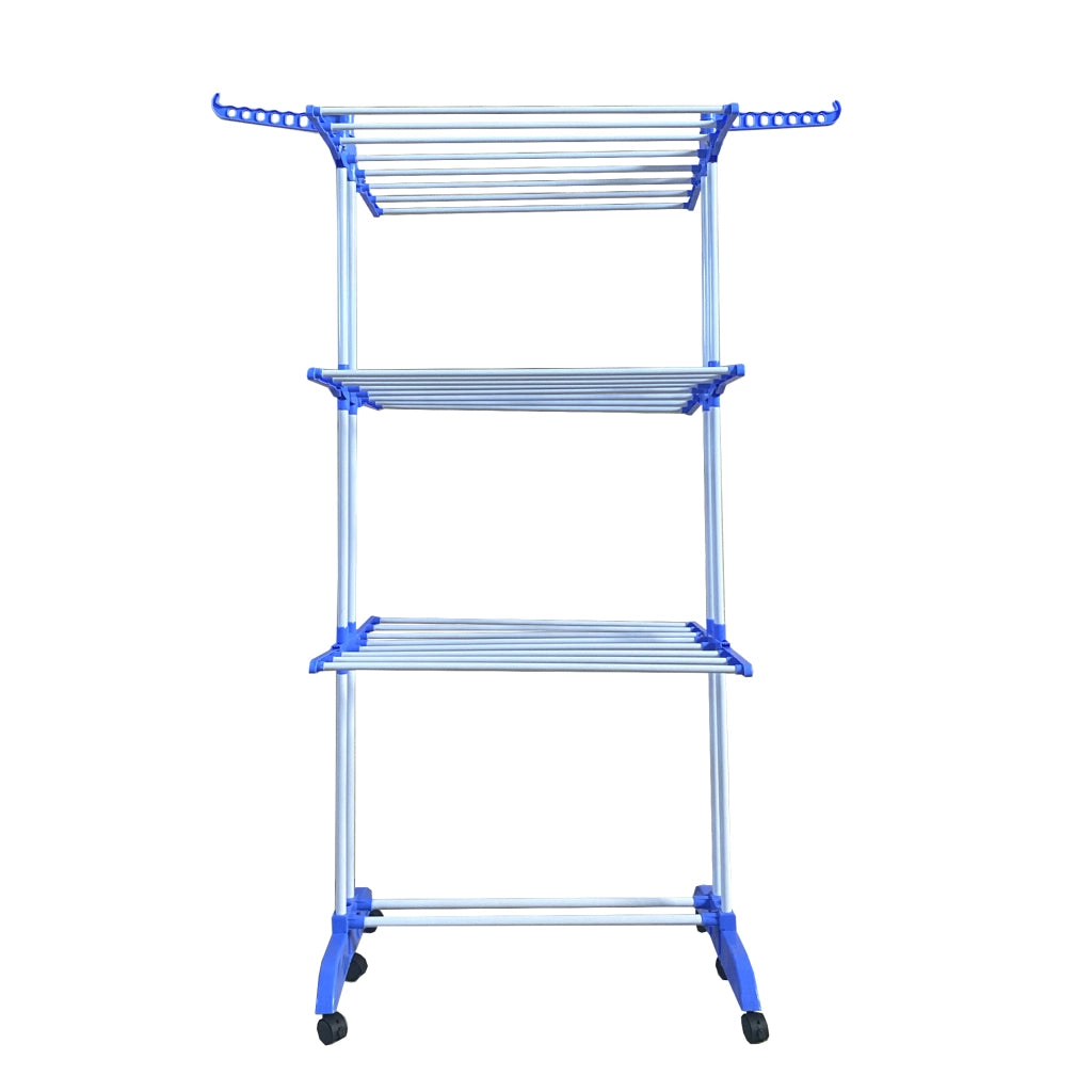 Stendibiancheria XXL Pieghevole Premium Slim Nyana Home | 4 Livelli | Barre in Acciaio | Supporti Laterali per Grucce | Gambe Pieghevoli | 4 Ruote con Freno | Blu