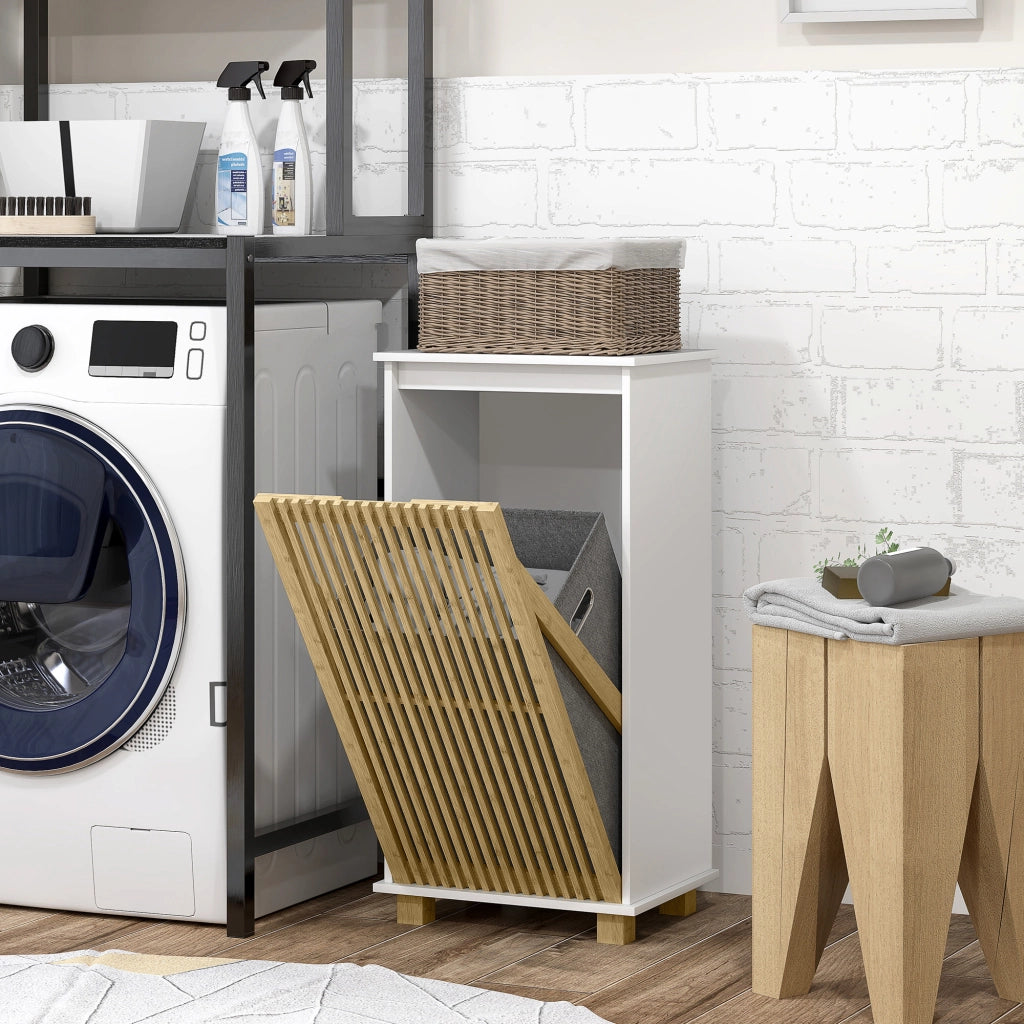 Mobile bagno con cesto portabiancheria ¨C Xylo ¨C Bamb¨´ naturale e bianco