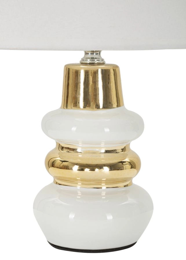 Lampada da Tavolo Liara Ø23x32 cm in Ceramica e Ferro e Tessuto Bianco e Oro