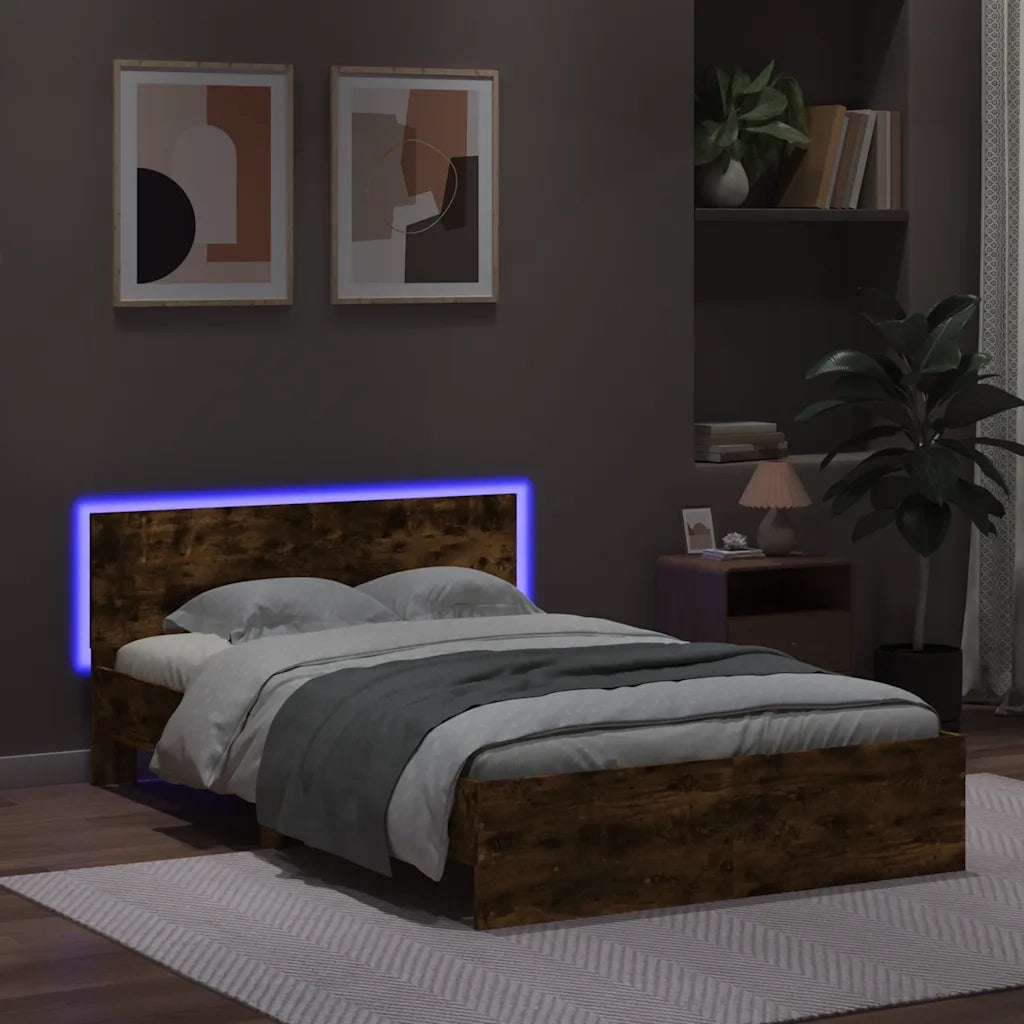vidaXL Giroletto con Testiera e LED Rovere Fumo 140x200 cm