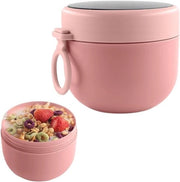 Biberon da viaggio per bambini 600 ml con cucchiaio a sbloccare - Biberon da viaggio in rosso per yogurt - Biberon da viaggio per bambini per muesli da portare con sé - Borsa per pranzo per bambini - Biberon da viaggio per bambini (rosa)
